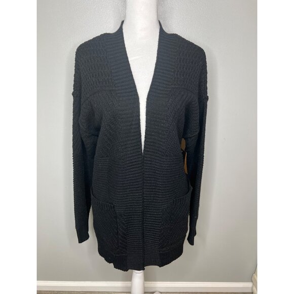 Frye Womens Donegal Black Open Knit Cardigan Sweater With Pockets Size Medium - Picture 12 of 17